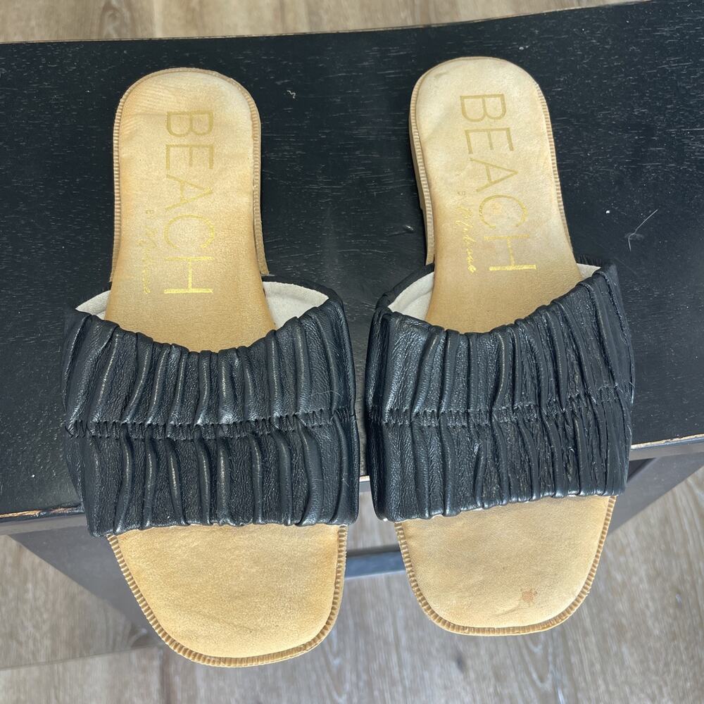 Matisse Viva Black Leather Sandal Women Sz 8 Slides Slip On Comfort Beach Resort